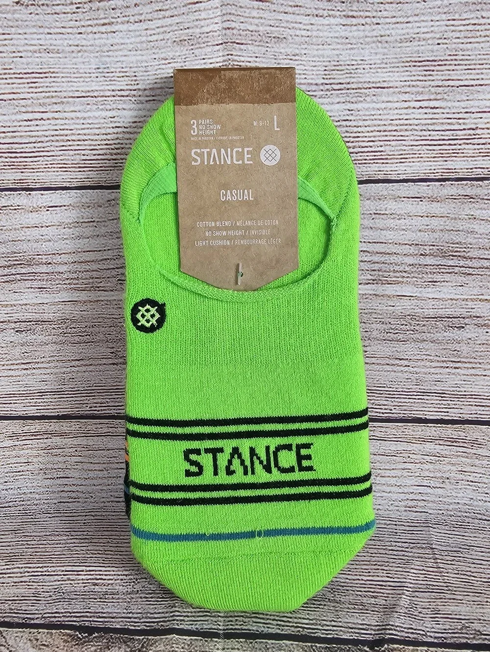 Stance Basic No Show Socks 3 Pack Casual Men's Large (9-12) Green Black White